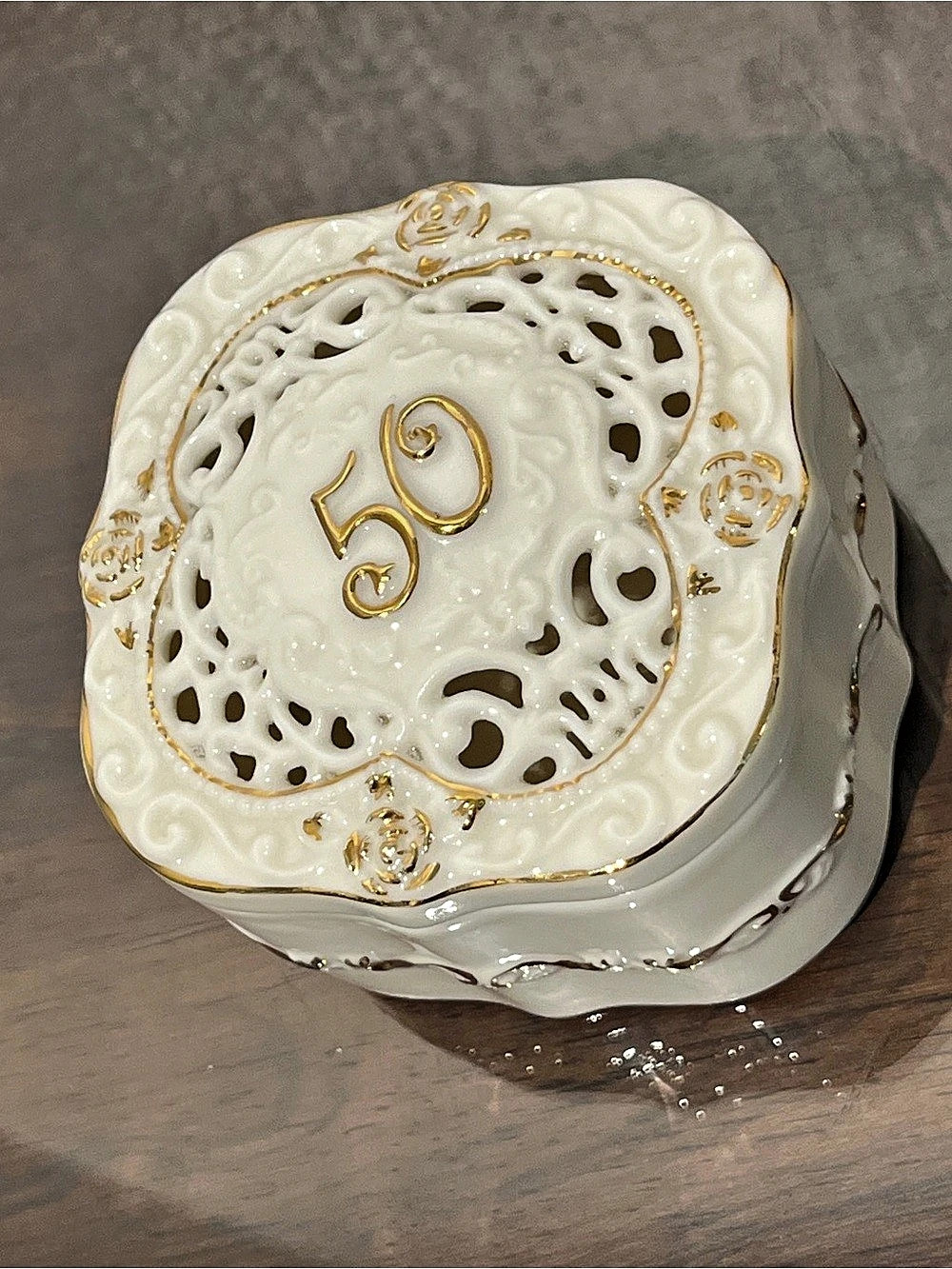 White & Gold Floral Porcelain Trinket Box